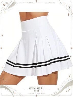 High Waist Pleated Tennis Skirt Built-in Shorts & Pockets Athletic Skort